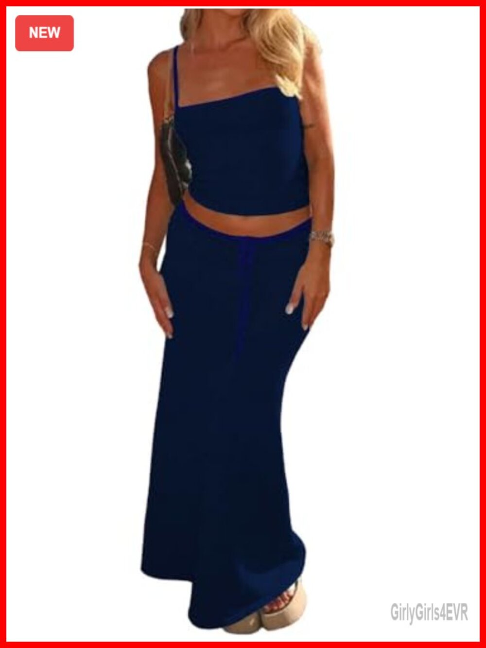 2 Piece Skirt Set Spaghetti Strap Crop Cami Top High Waist Maxi Skirt